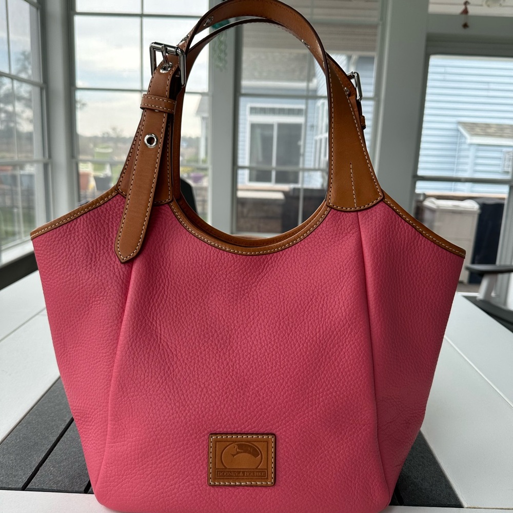 Dooney & Bourke Pebbled leather satchel, like new, pink and brown,